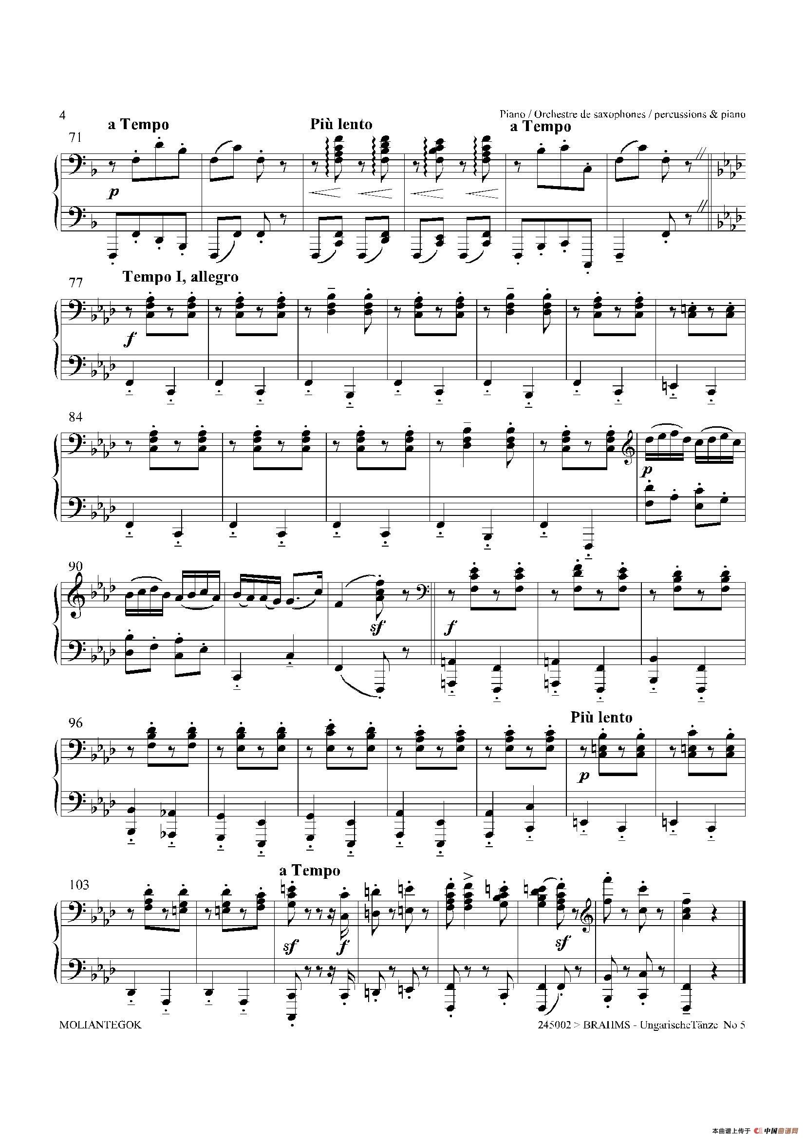 《Ungarische Tnze No 5》钢琴曲谱图分享