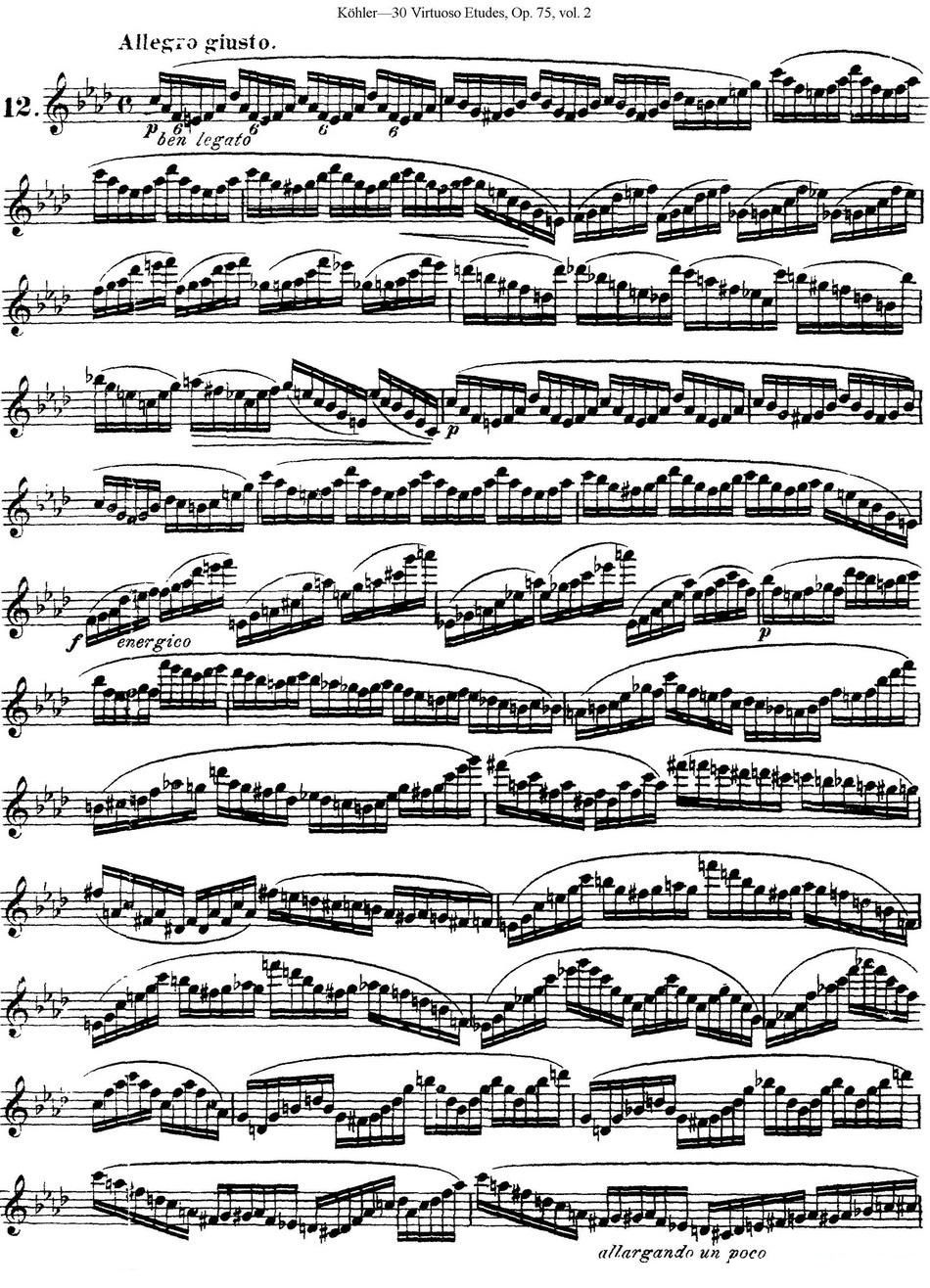 柯勒30首高级长笛练习曲作品75号（NO.12）长笛谱图