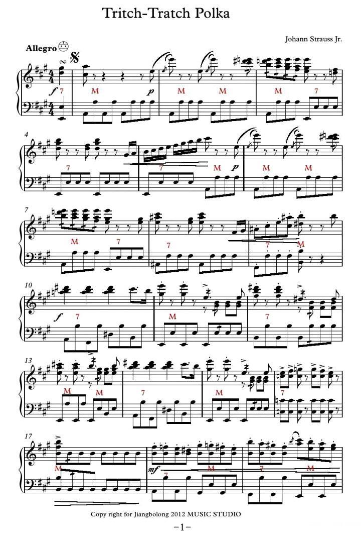 Tritsch-Tratsch手风琴谱（线简谱对照、带指法版）