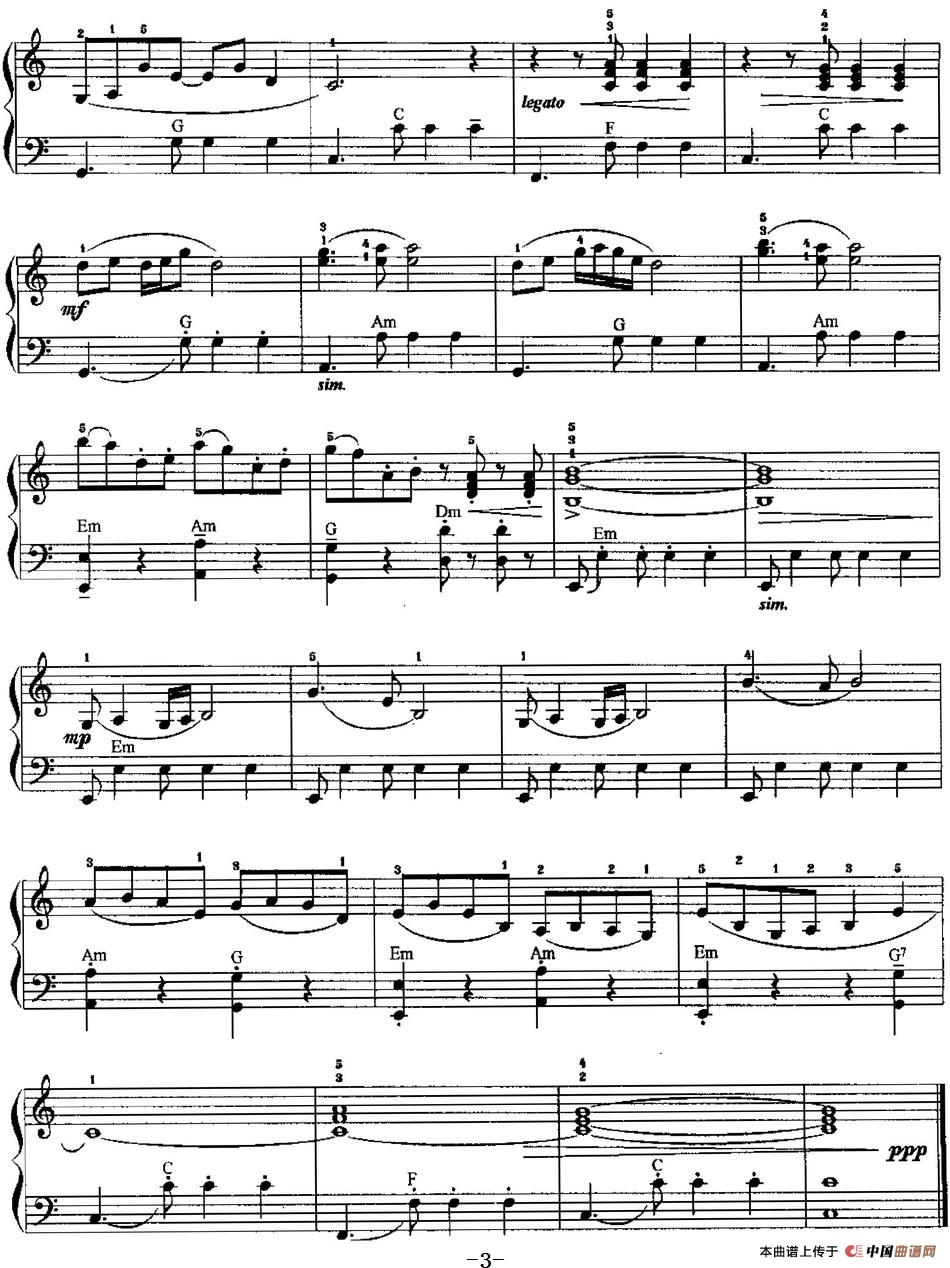 中国民歌手风琴曲集：52、彩云追月手风琴谱（线简谱对照、带指法版）