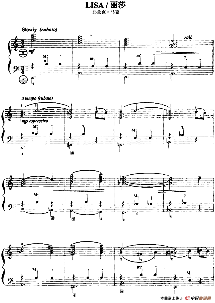 手风琴爵士乐曲：Lisa手风琴谱（线简谱对照、带指法版）