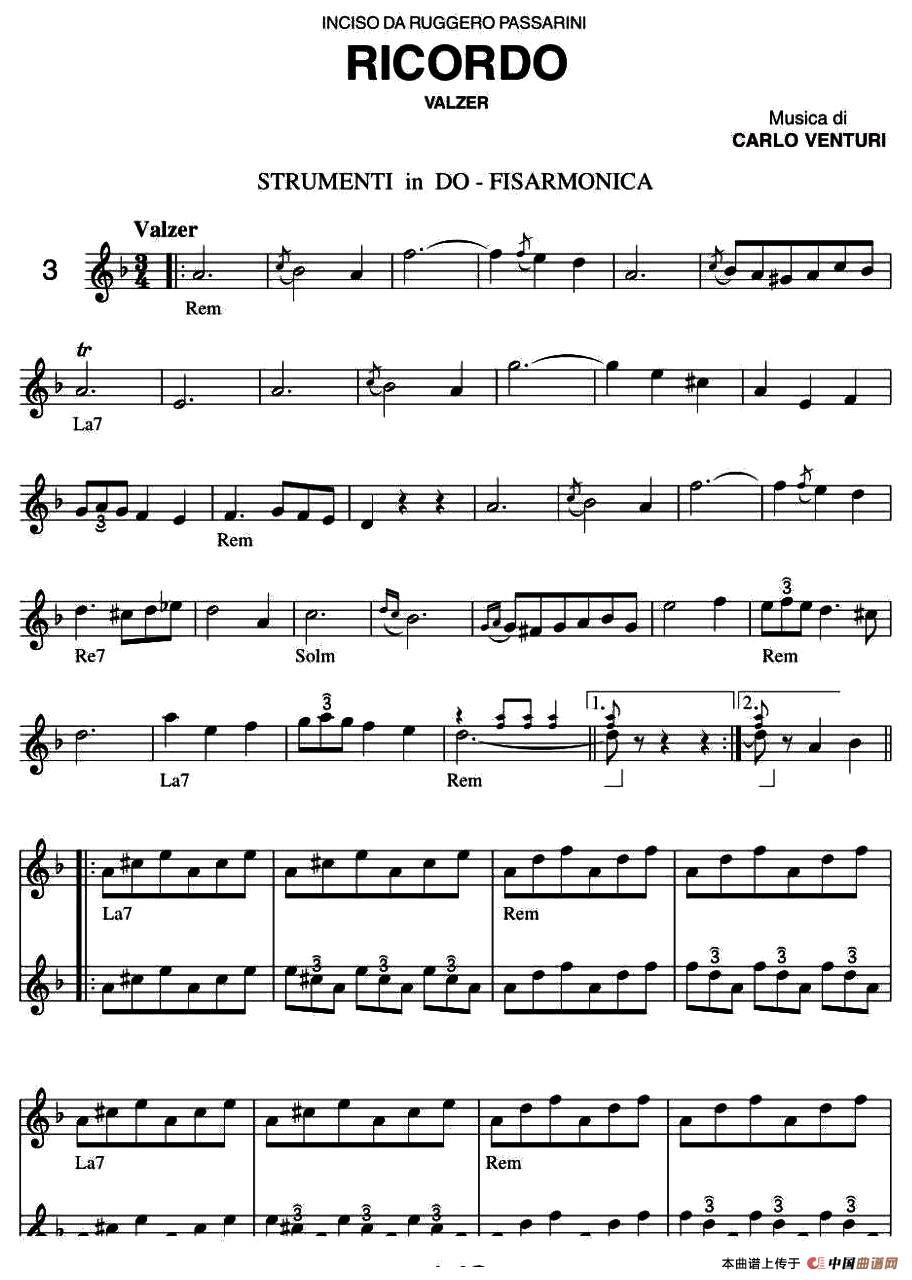 CARLO手风琴谱（线简谱对照、带指法版）