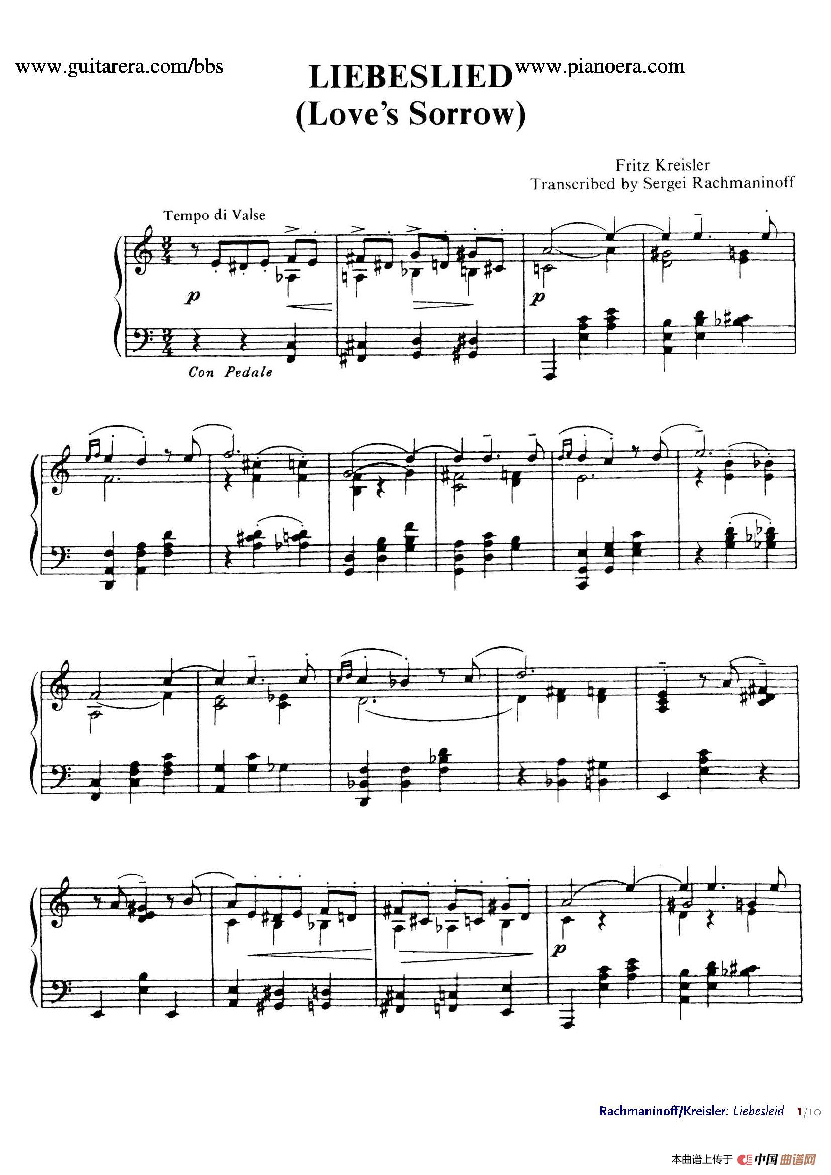 《Liebesleid》钢琴曲谱图分享