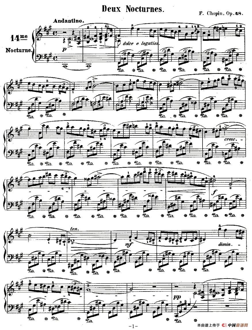 《升f小调夜曲Op.48－2》钢琴曲谱图分享
