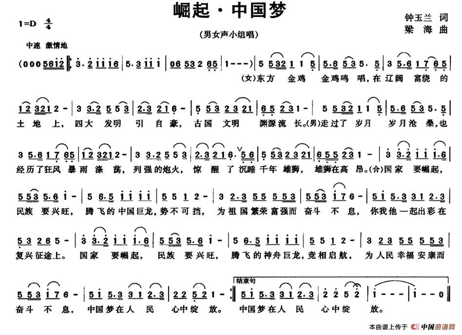 《崛起·中国梦》曲谱分享，民歌曲谱图