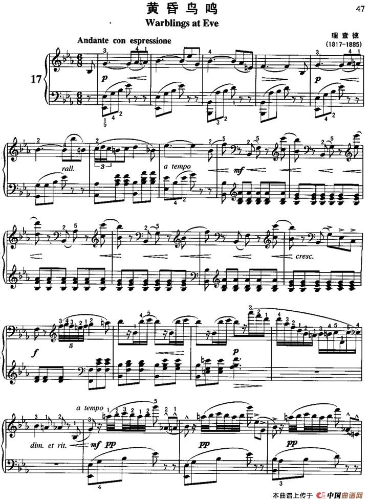 《黄昏鸟鸣》钢琴曲谱图分享
