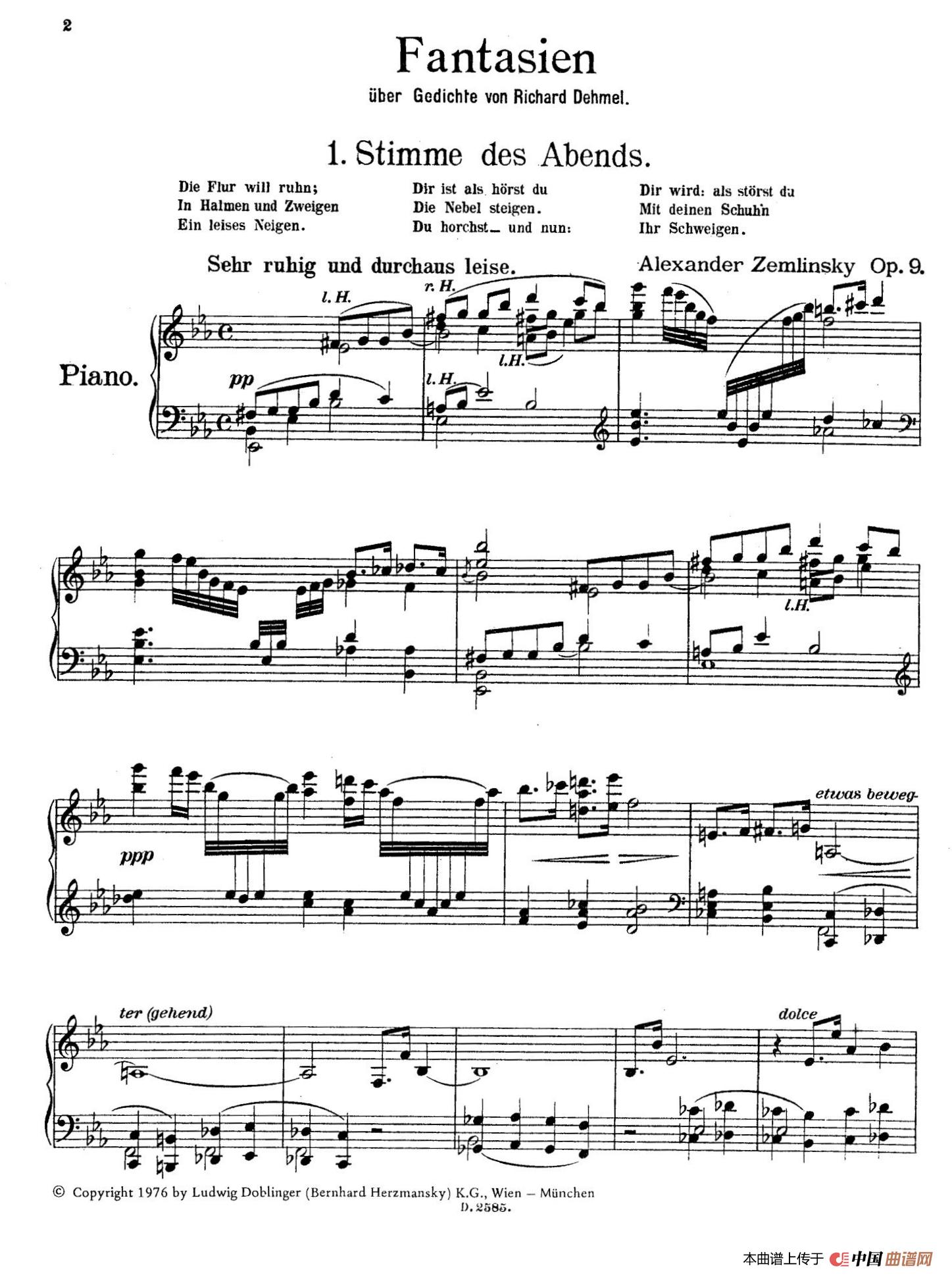 《Fantasien über Gedichte von Richard Dehmel Op.9》钢琴曲谱图分享