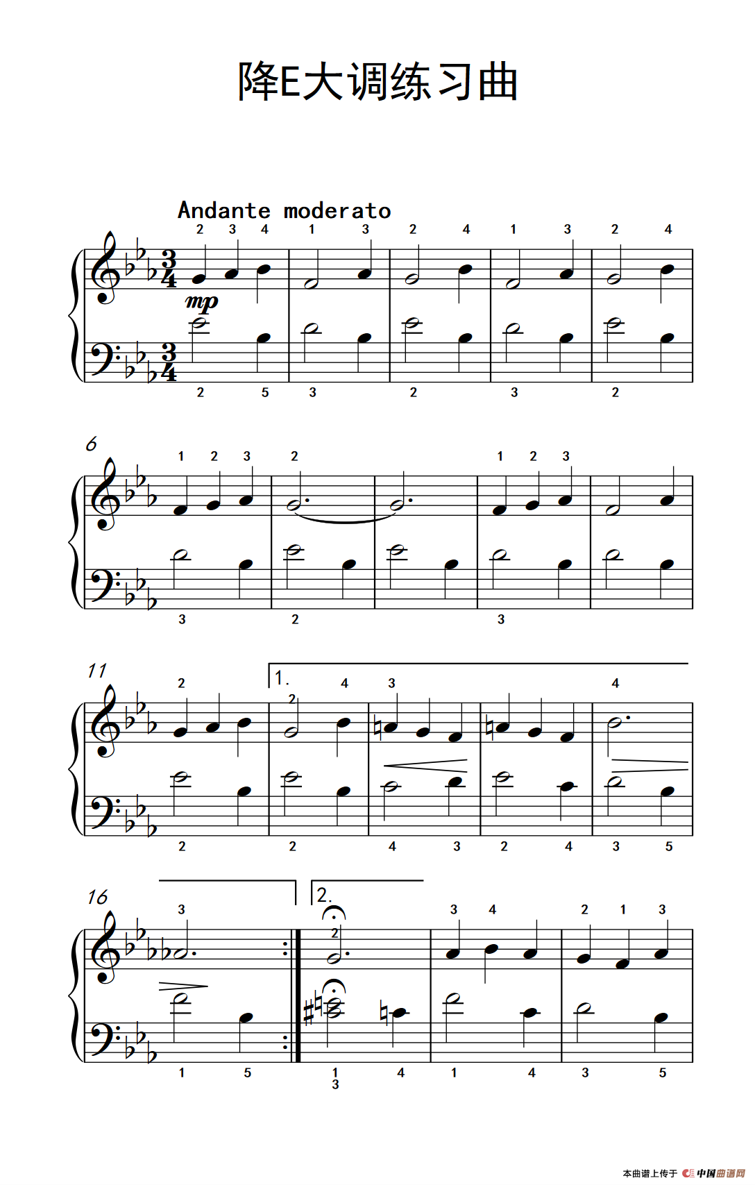 《降E大调练习曲》钢琴曲谱图分享