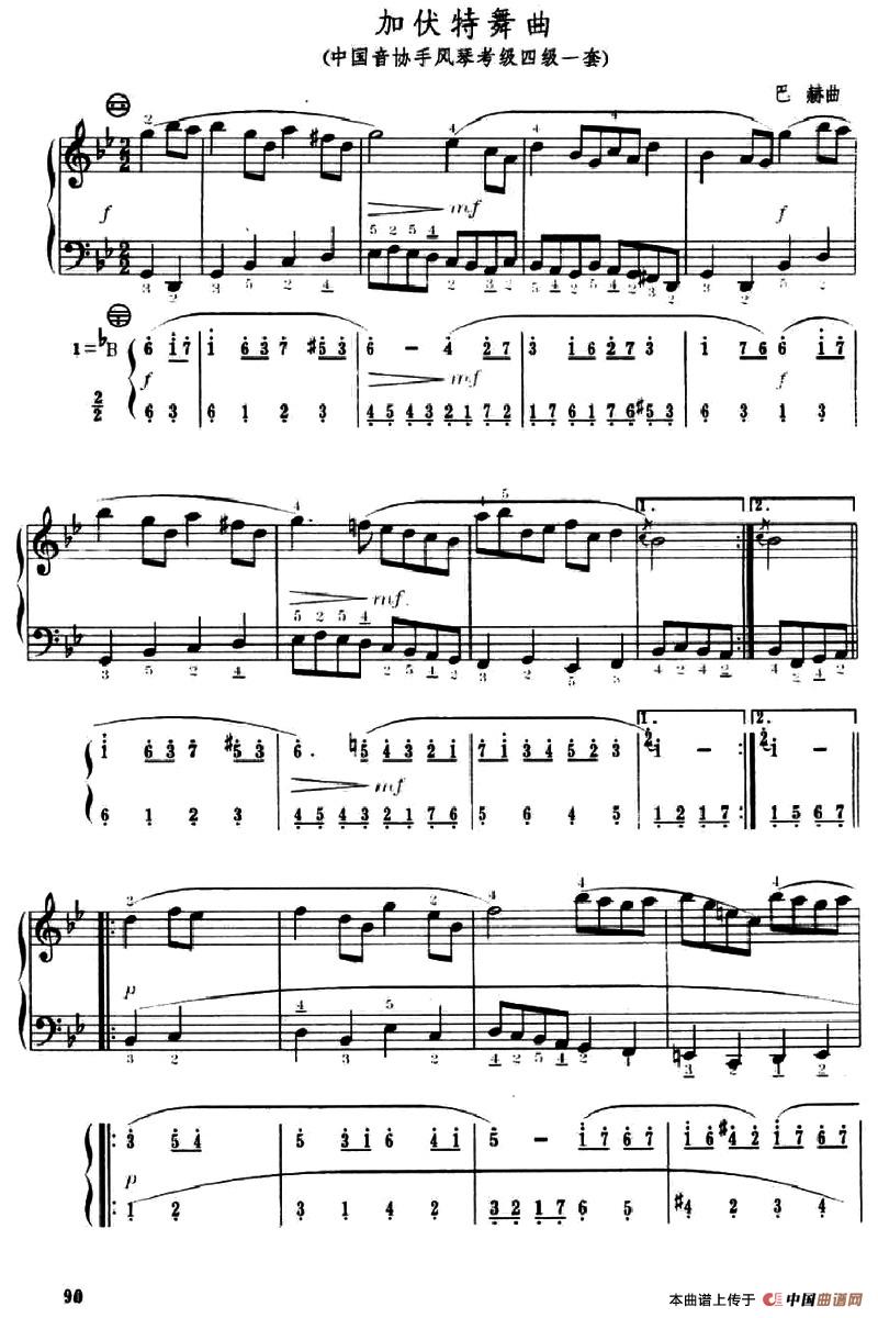 加沃特舞曲手风琴谱（线简谱对照、带指法版）