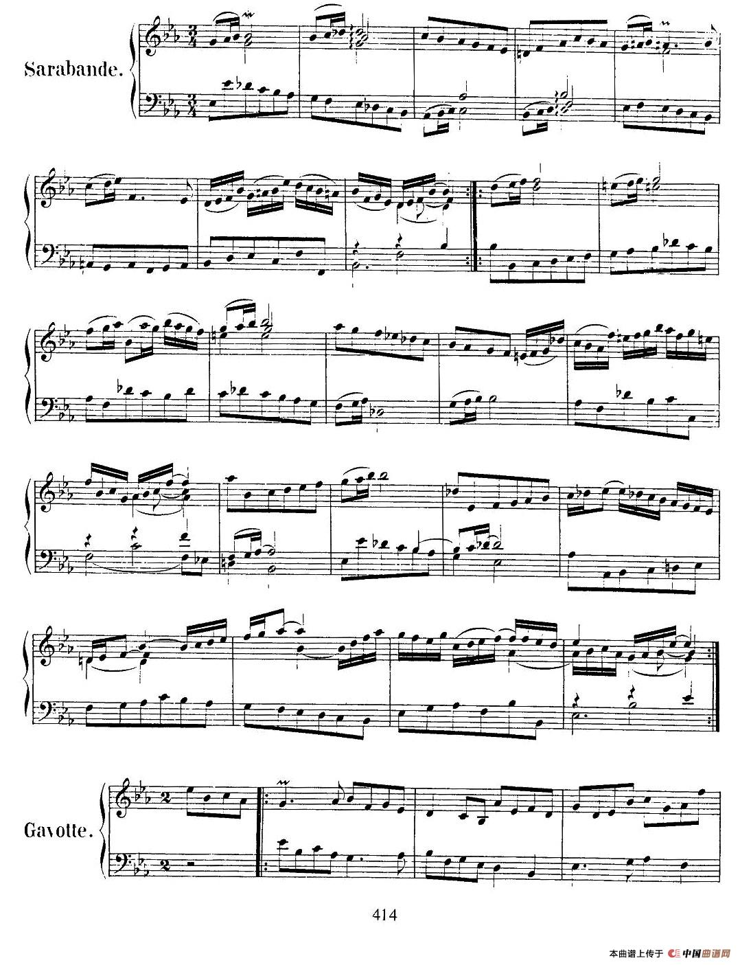 《法国组曲之四：bE大调》钢琴曲谱图分享