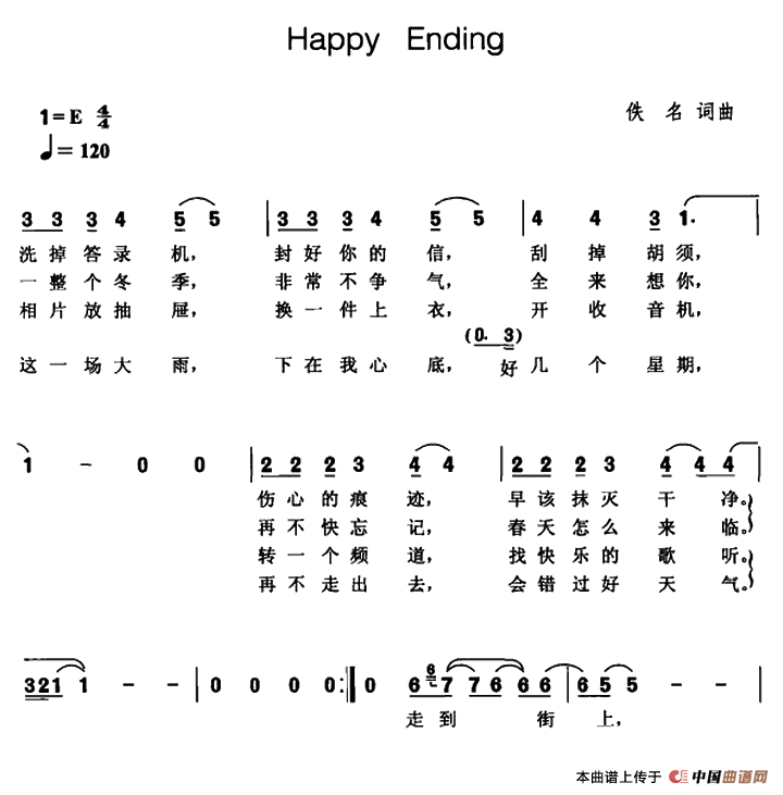 Happy Ending（Happy Ending9月12日曲谱分享）