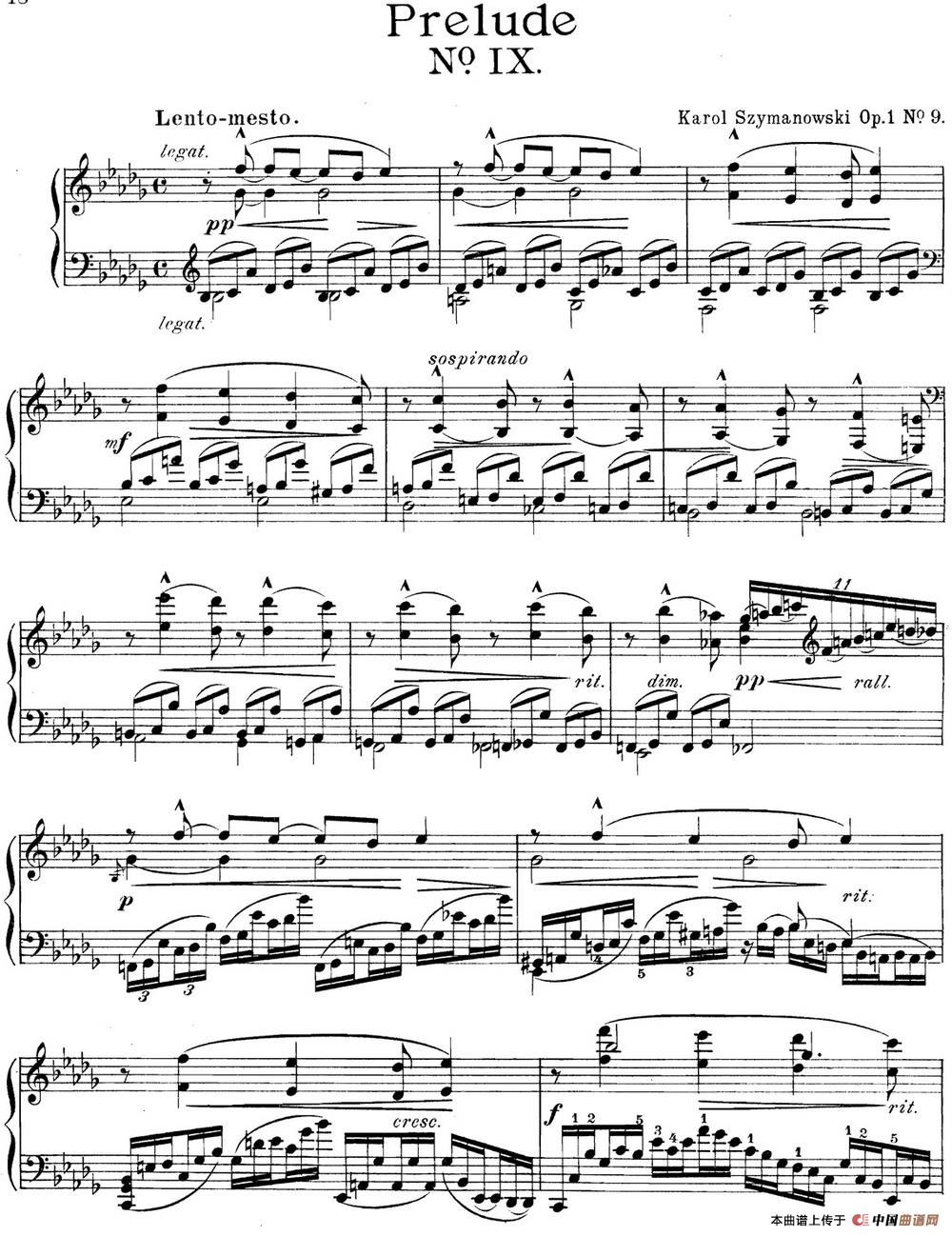 《希曼诺夫斯基 9首钢琴前奏曲 Op.1 No.9》钢琴曲谱图分享