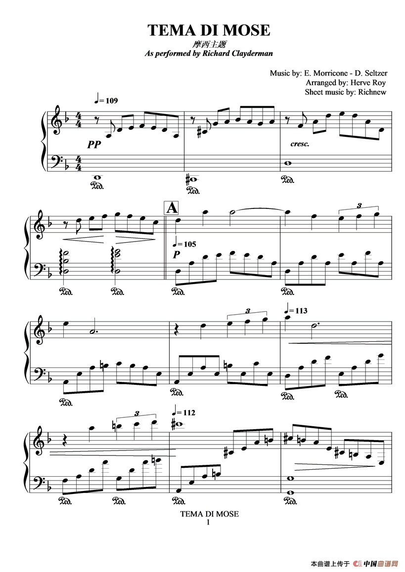《TEME DI MOSE》钢琴曲谱图分享