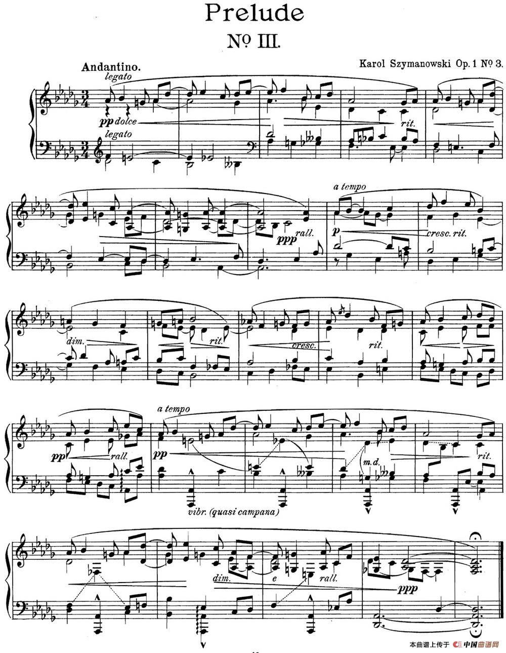 《希曼诺夫斯基 9首钢琴前奏曲 Op.1 No.3》钢琴曲谱图分享