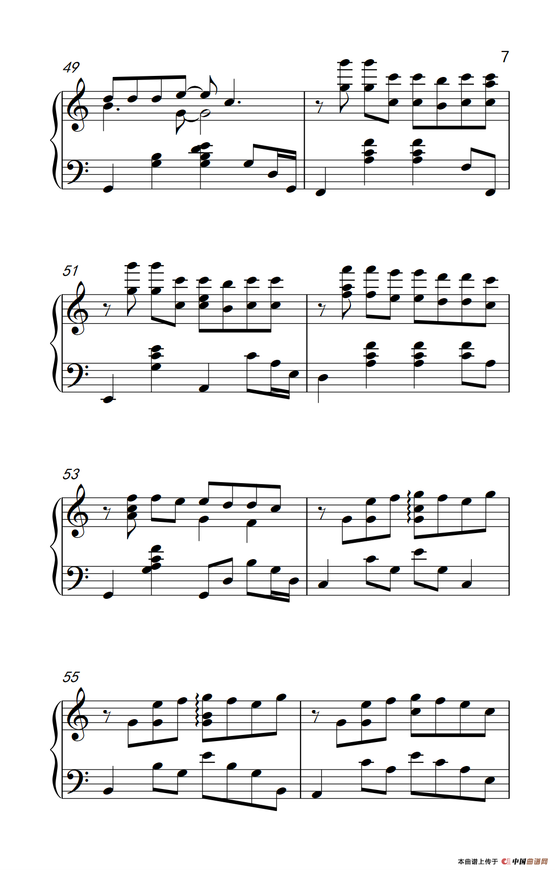 《安静》钢琴曲谱图分享