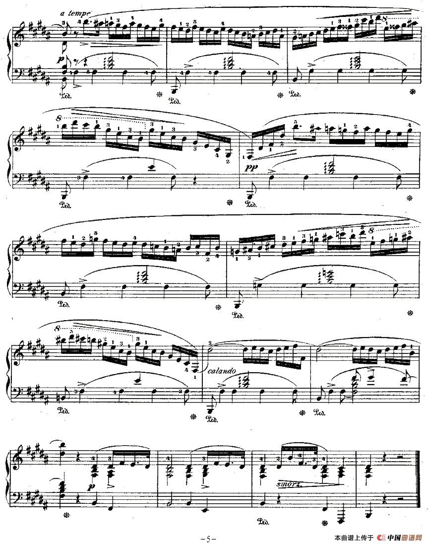 《B大调夜曲Op.62－1》钢琴曲谱图分享