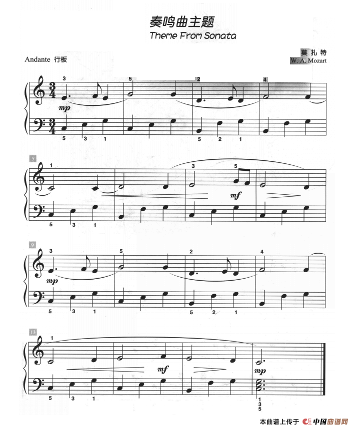 《奏鸣曲主题》钢琴曲谱图分享