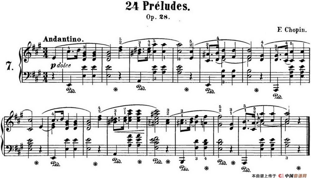 《肖邦 24首钢琴前奏曲 Op.28 No.7 A大调》钢琴曲谱图分享