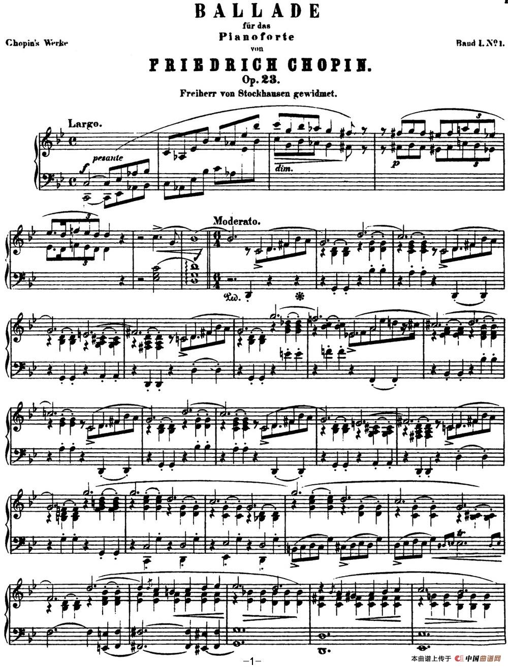 《肖邦 叙事曲1 g小调 Chopin Ballade No.1 Op.23》钢琴曲谱图分享