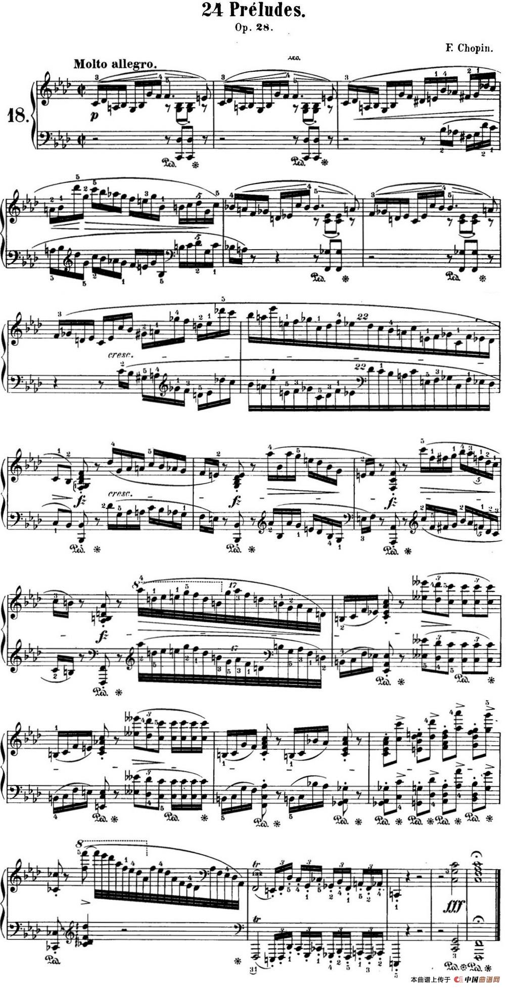 《肖邦 24首钢琴前奏曲 Op.28 No.18 F小调》钢琴曲谱图分享